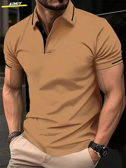 Polo à revers zippé pour homme Polos de golf Imprimés graphiques Géométrie Linéaire Rabattu Manches courtes Fermeture éclair Vêtements Hauts Designer