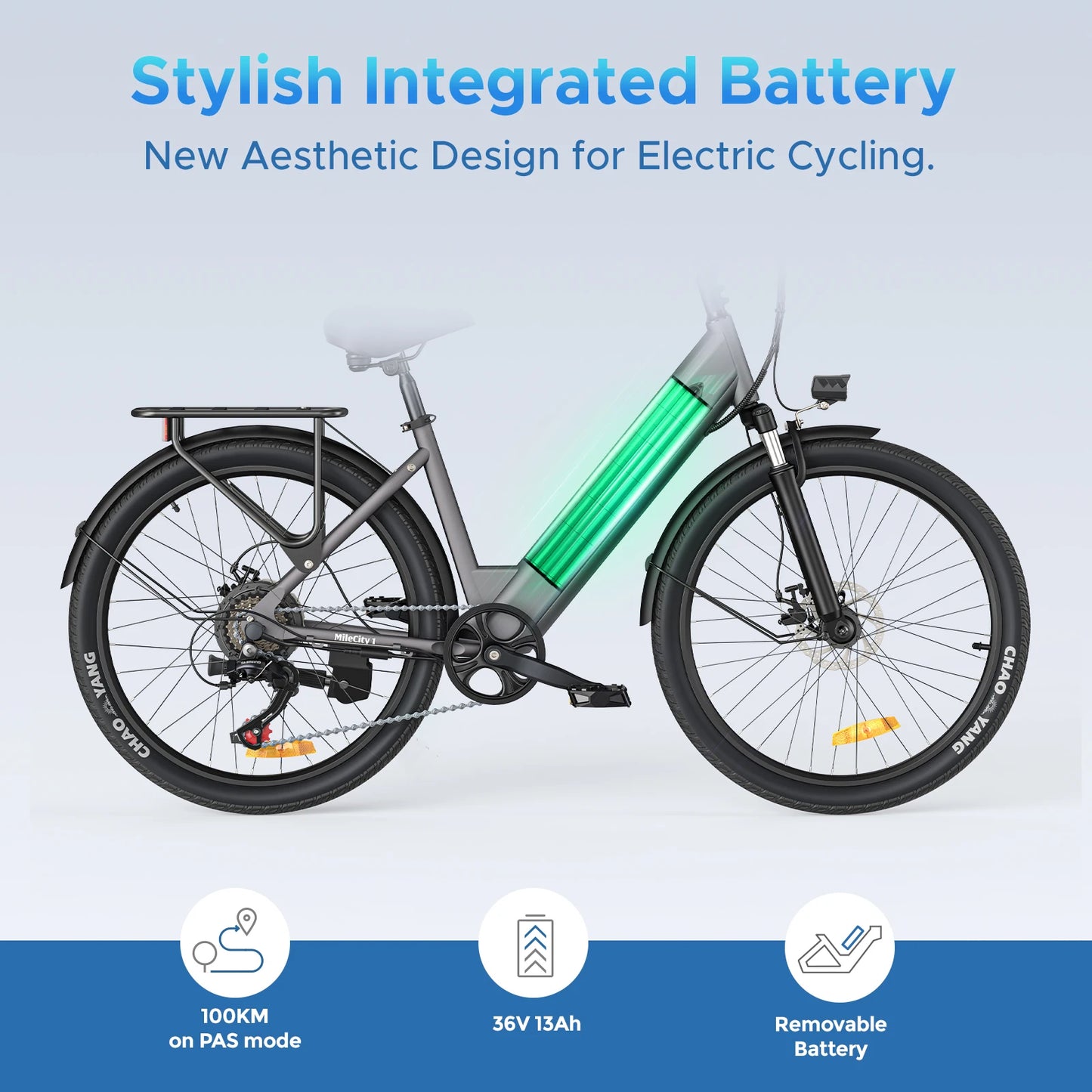 Vélo électrique HillMiles MileCity 26 pouces, cadre à suspension, autonomie jusqu'à 120 km, moteur 250W, batterie 36V 13Ah, vitesse 25 km/h, 7 vitesses, freins à disque, pour la ville, livraison depuis la Pologne