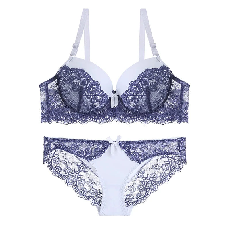 Ensemble de soutien-gorge à bandes classique, Lingerie Push Up, brassière en dentelle, ensemble de sous-vêtements, culotte transparente Sexy pour femmes