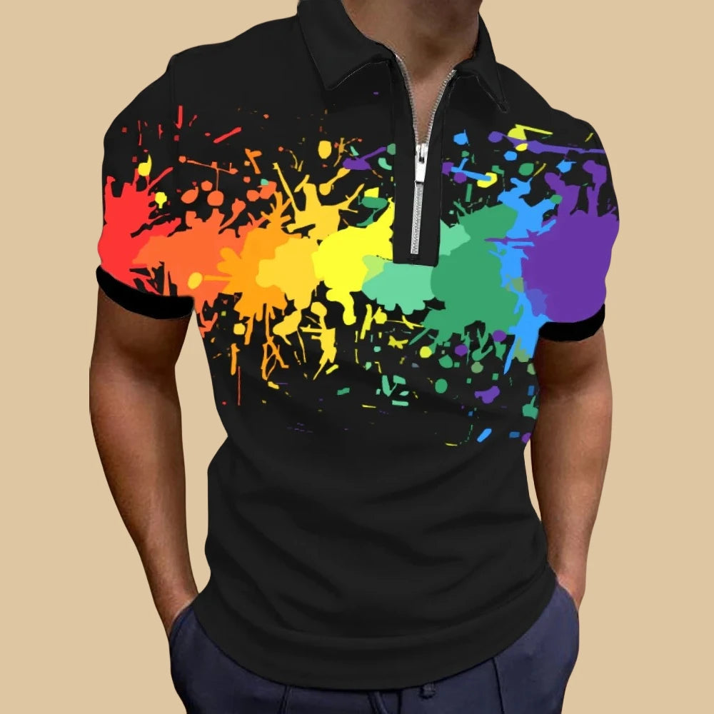 Polo arc-en-ciel pour hommes, haut de golf à imprimé coloré, t-shirt tendance, décontracté, de haute qualité, vêtements pour hommes, ample, surdimensionné, zippé