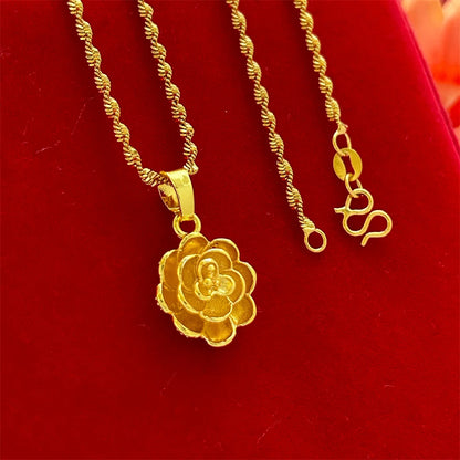 Colliers avec pendentif fleur couleur or 24K pour femmes, chaîne ondulée de 18 pouces, accessoires de bijoux de luxe de haute qualité
