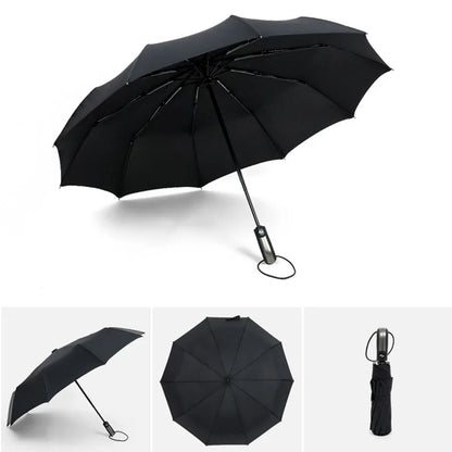 Grand parapluie entièrement automatique et résistant, pliable, pour homme et femme, idéal pour les affaires, le travail ou la pluie