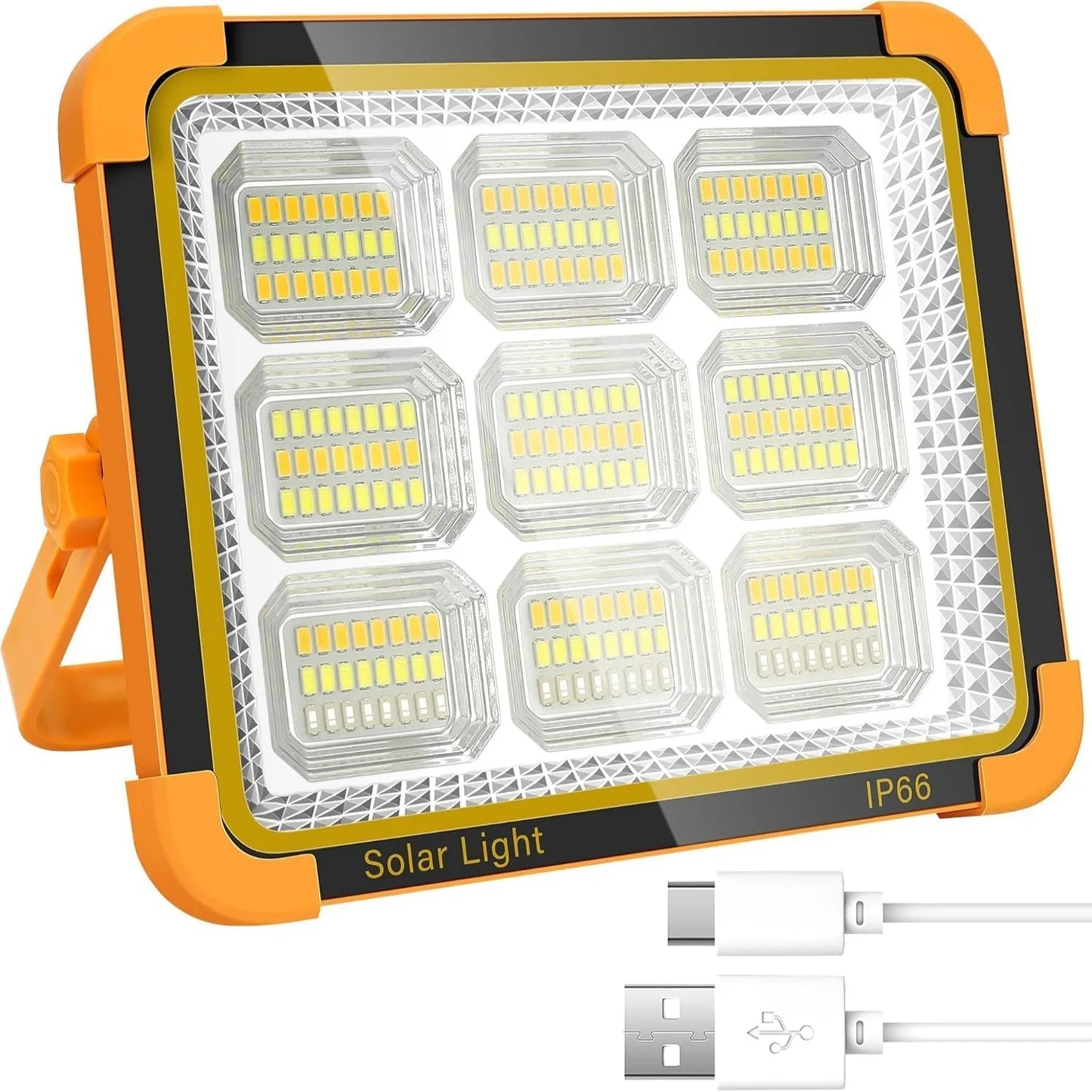 Lampe de travail rechargeable à LED solaire 100 W, lampe de travail alimentée par batterie 2400 mah avec 5 modes, étanche IP66 pour l'extérieur, la réparation de voitures