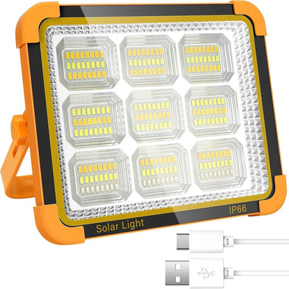 Lampe de travail rechargeable à LED solaire 100 W, lampe de travail alimentée par batterie 2400 mah avec 5 modes, étanche IP66 pour l'extérieur, la réparation de voitures