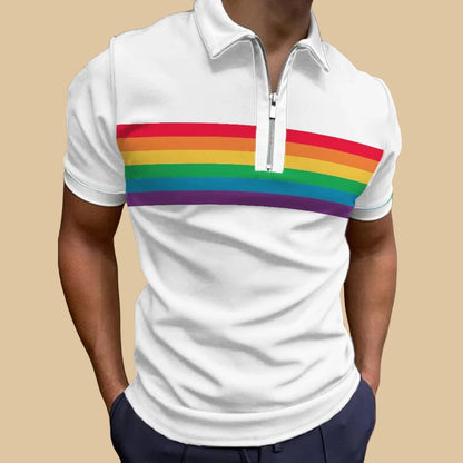 Polo arc-en-ciel pour hommes, haut de golf à imprimé coloré, t-shirt tendance, décontracté, de haute qualité, vêtements pour hommes, ample, surdimensionné, zippé