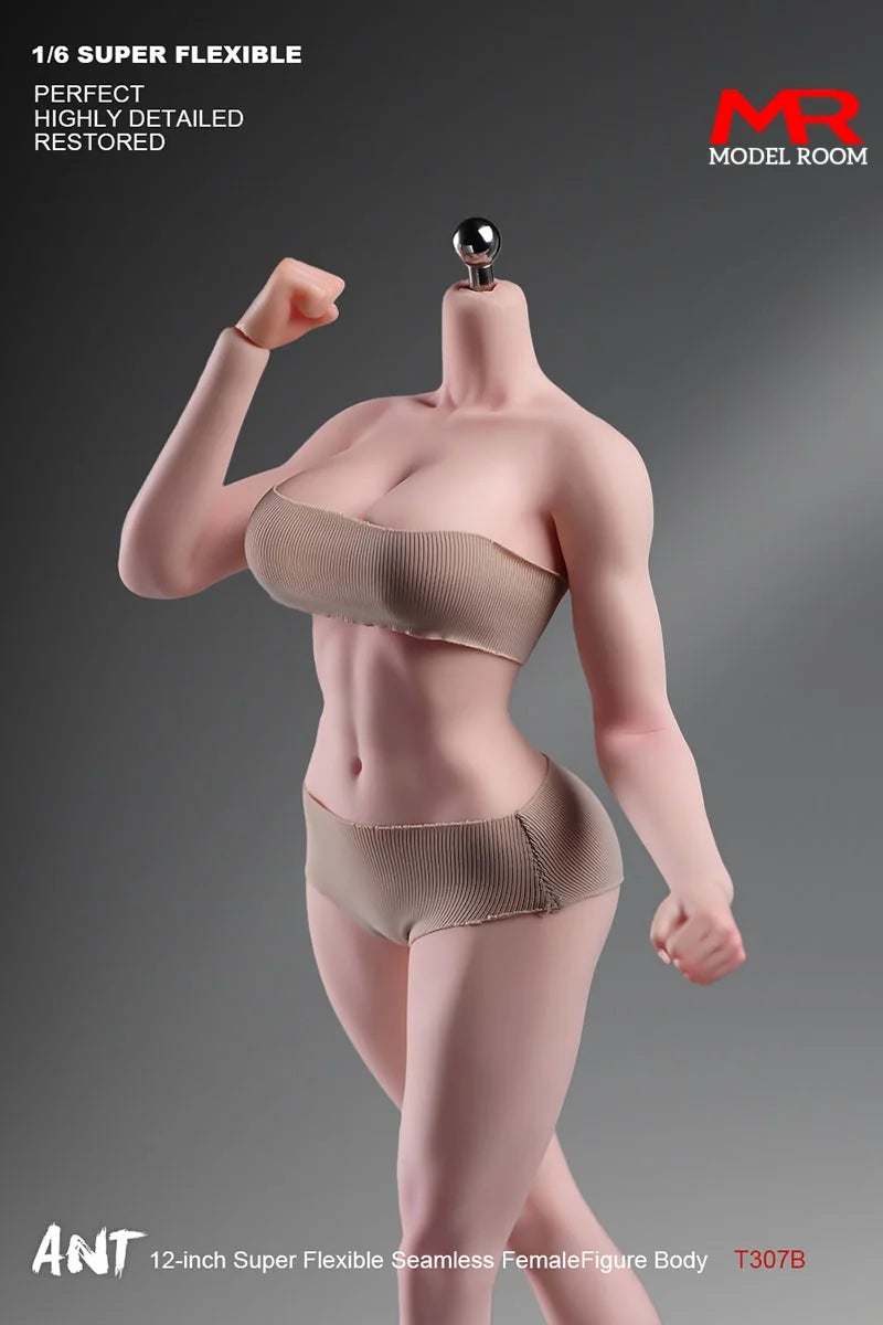 ANT T307 Figurine d'action femme à l'échelle 1/6, corps sans couture, maquillage, corps musclé, gros seins, 12 pouces, teint clair, corps flexible normal