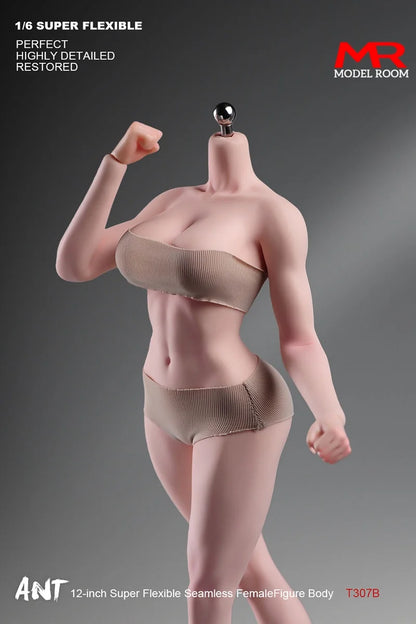 ANT T307 Figurine d'action femme à l'échelle 1/6, corps sans couture, maquillage, corps musclé, gros seins, 12 pouces, teint clair, corps flexible normal