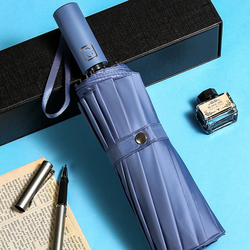 Parapluie pliant entièrement automatique à 16 baleines pour homme et femme, grand, résistant, résistant aux UV, de luxe, pour les affaires, coupe-vent