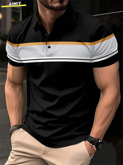 Polo à revers zippé pour homme Polos de golf Imprimés graphiques Géométrie Linéaire Rabattu Manches courtes Fermeture éclair Vêtements Hauts Designer