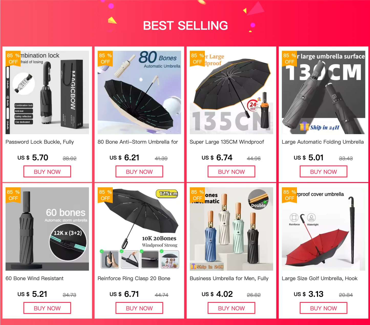 Parapluie anti-tempête 80 Bone pour hommes et femmes, pliage automatique, grand parapluie coupe-vent imperméable, parapluies anti-ultraviolets