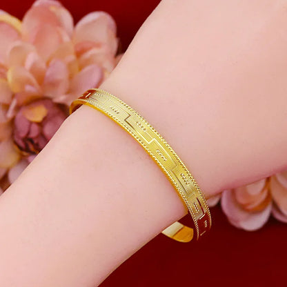 AU999 24K Gold Striped Dot Bangle | Gradient enamel - painted stripes, pearl - inlaid dots, clasp design, lively & noble