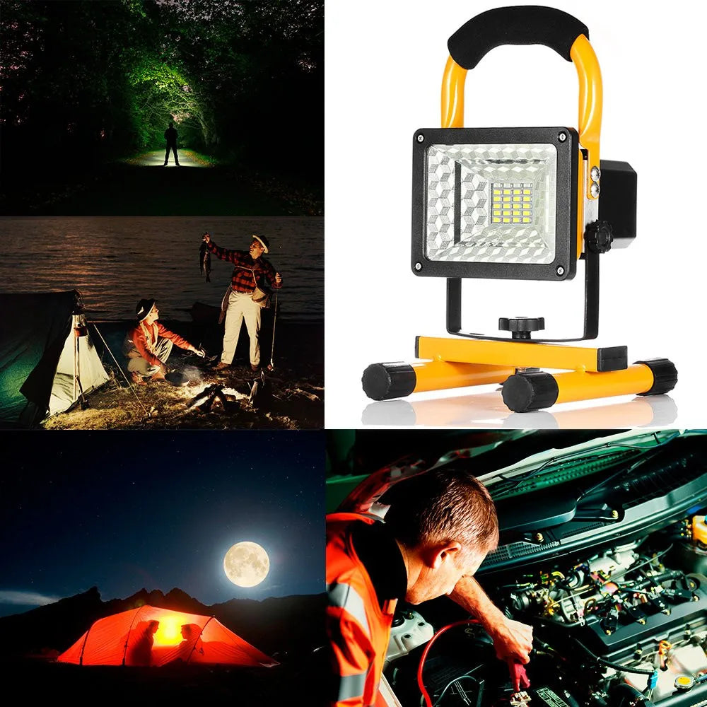 Projecteur LED Portable Rechargeable, étanche, alimenté par batterie, pour Camping en plein air, randonnée, lampe de travail d'urgence