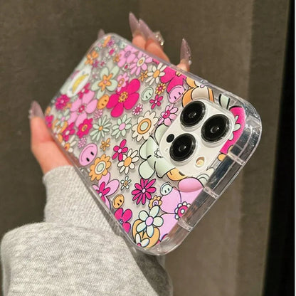 Pink Flower Patterned Shockproof Phone Case For iPhone 14 13 11 12 15 16 Pro Max 7 8 Plus XR X XS Max Clear Air Cushion Cover