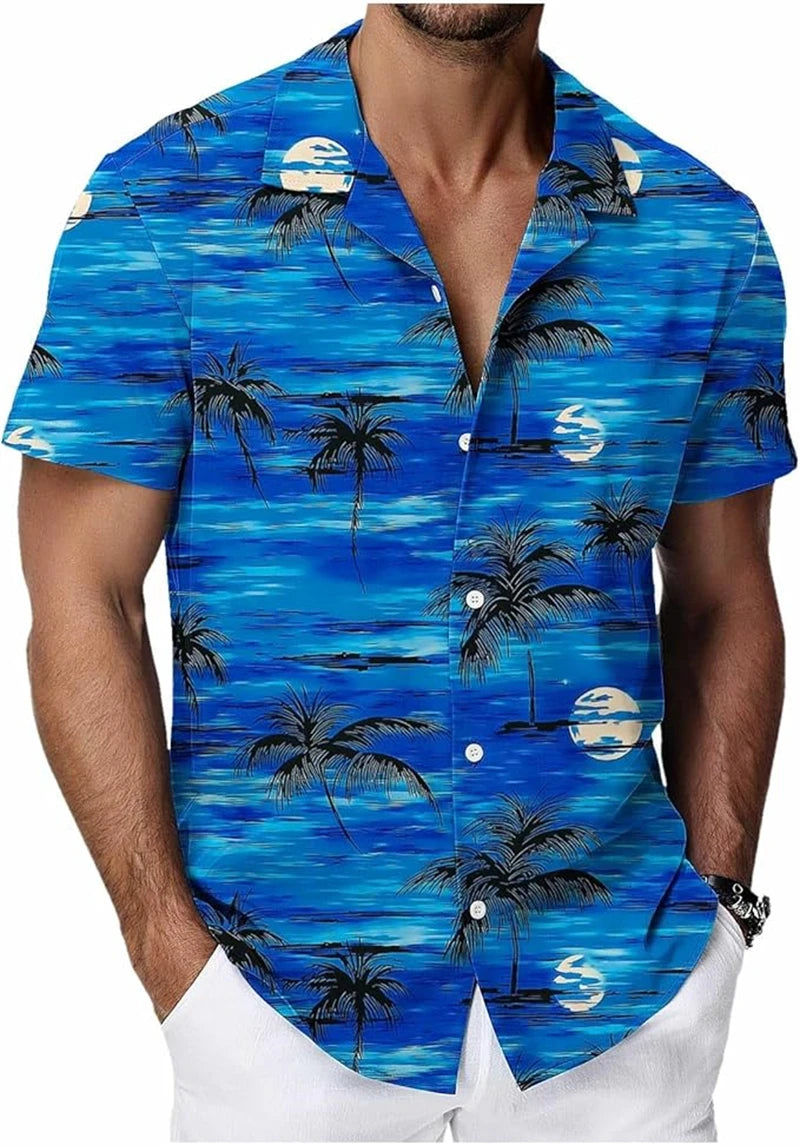 Chemises hawaïennes vintage pour hommes, imprimées de motifs végétaux tropicaux, manches courtes, vêtements décontractés tendance pour hommes, chemise oversize pour hommes