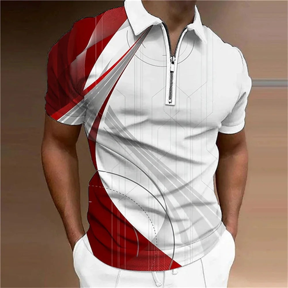 Polo à revers zippé pour homme Polos de golf Imprimés graphiques Géométrie Linéaire Rabattu Manches courtes Fermeture éclair Vêtements Hauts Designer