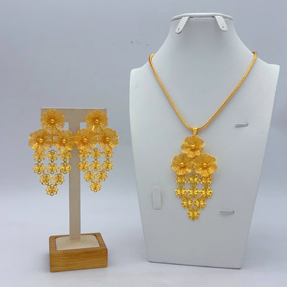 Parures de collier et boucles d'oreilles nigérianes pour mariée, style éthiopien et indien, couleur or 24 carats, bijoux de Dubaï, cadeaux pour banquets et fêtes