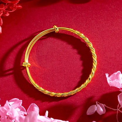 Bracelets en or jaune pur 18 carats pour femmes, torsadé réglable en pâte frite, bijoux de luxe pour fête de mariage, tendance, 999
