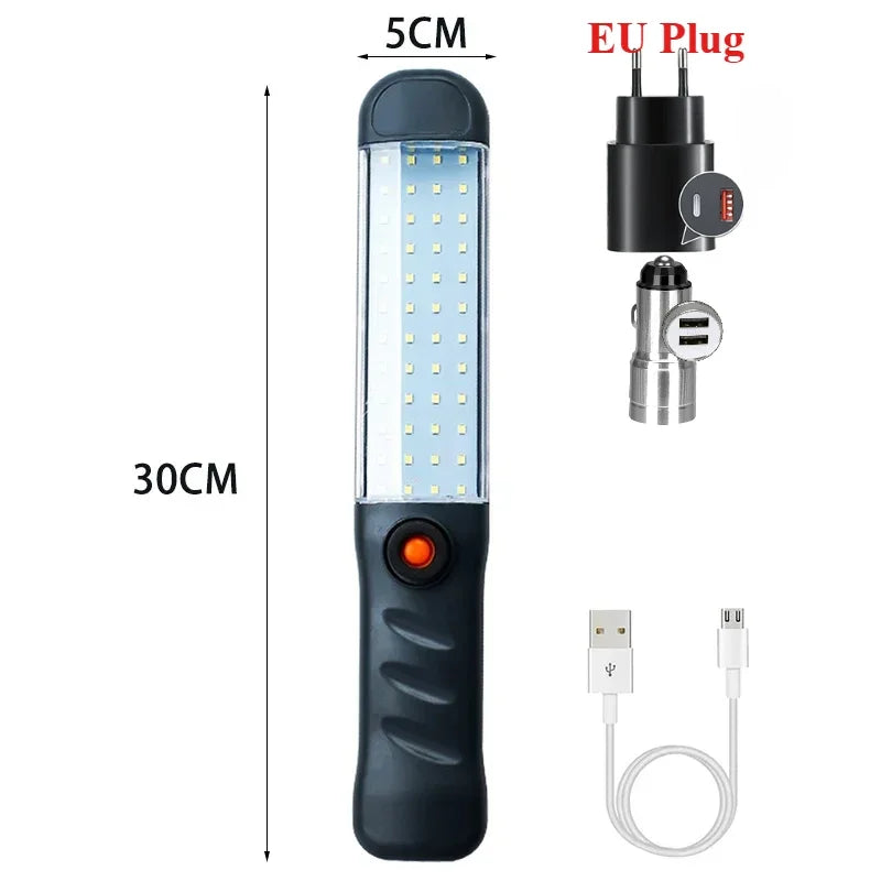 Lampes de poche LED lampe de travail rechargeable avec base magnétique et crochet de suspension 3 modes projecteur pour gril de réparation de voiture utilisation en extérieur