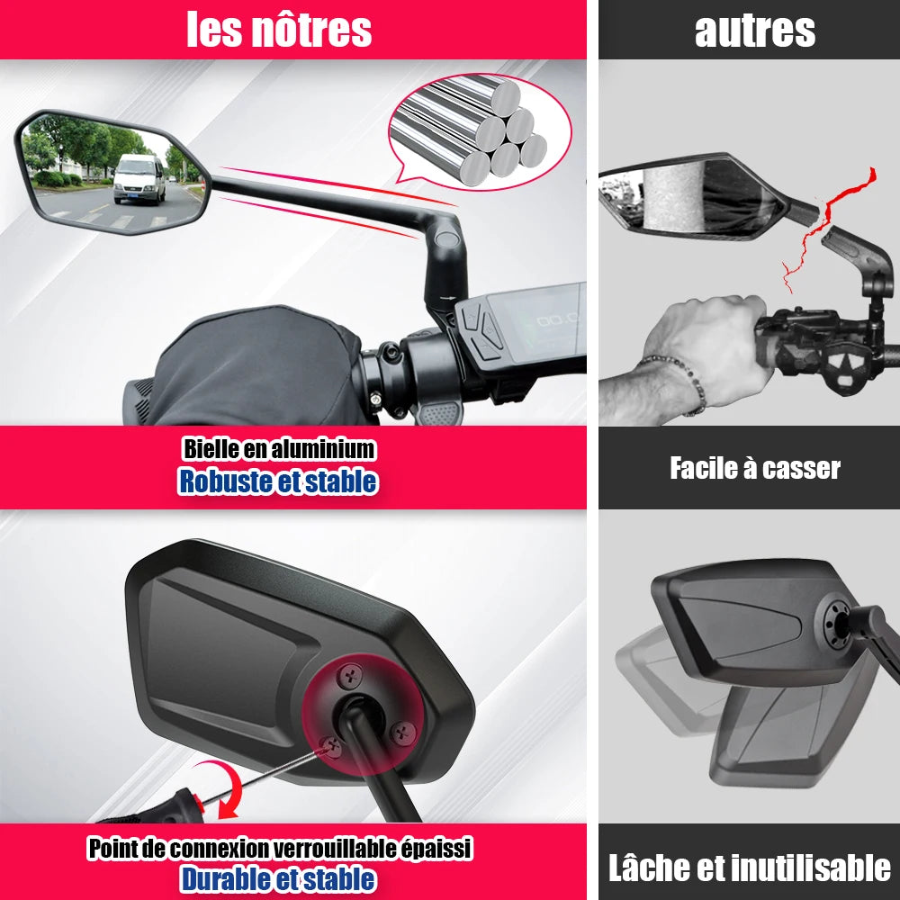 EasyDo – rétroviseur de guidon de vélo électrique, avec bras de miroir étendu rotatif à 360 degrés, pour cyclisme sur route et en montagne