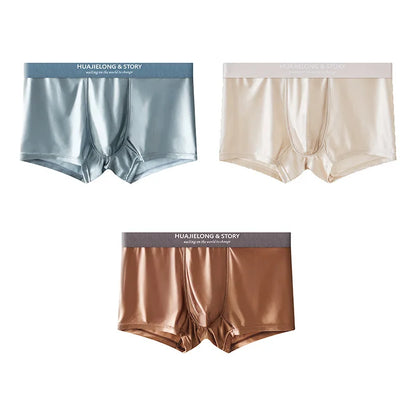 1/3 pièces respirant mince Satin soie Boxer slips sans couture taille moyenne glace soie boxeurs caleçons sous-vêtements lisses pour hommes quotidien