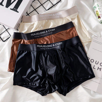 1/3 pièces respirant mince Satin soie Boxer slips sans couture taille moyenne glace soie boxeurs caleçons sous-vêtements lisses pour hommes quotidien