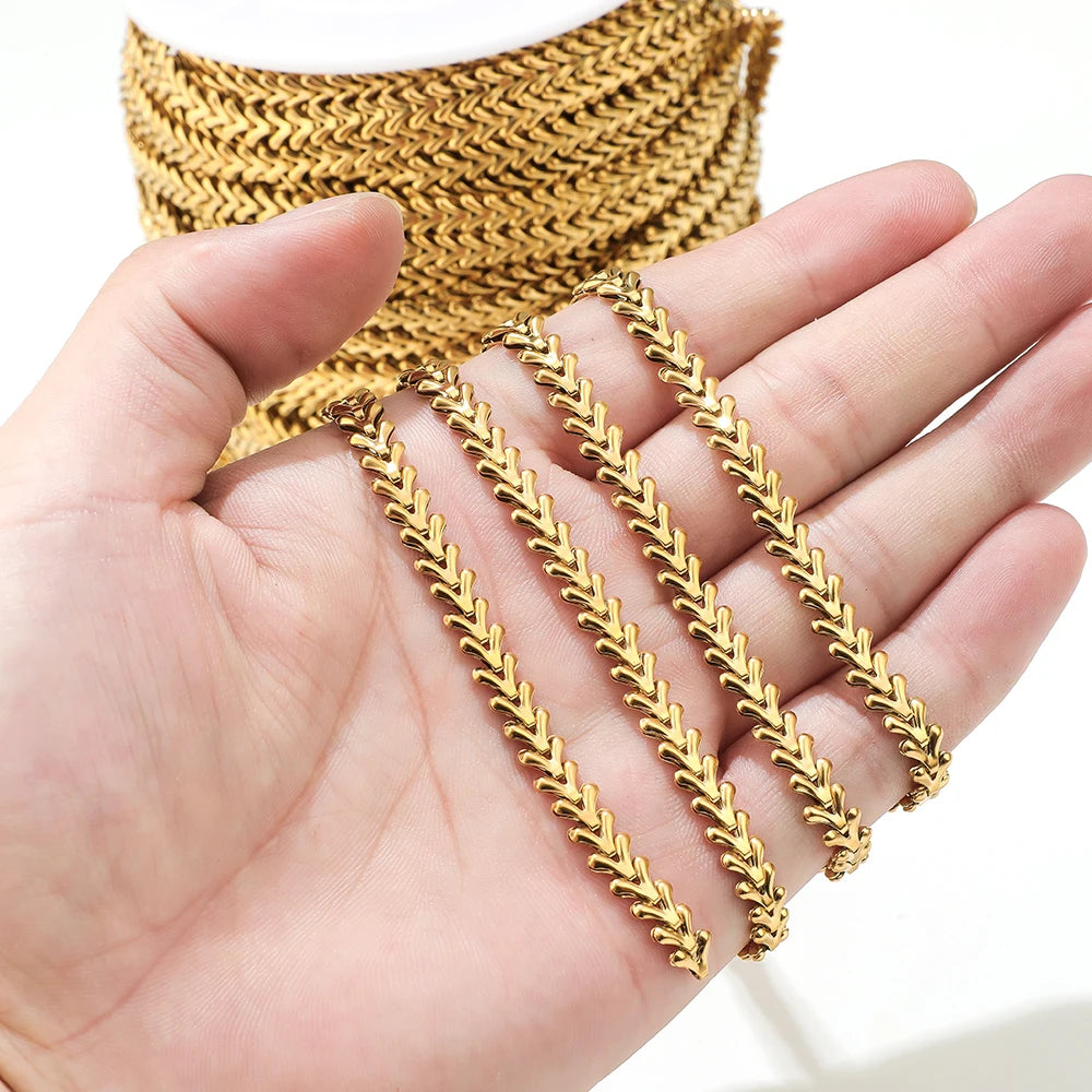 Oral ron plaqué or en acier inoxydable, chevron Sophia creux, bijoux de bricolage, boucles d'oreilles, colliers de la présidence exécutive, accessoires de bracelets, 1 mètre