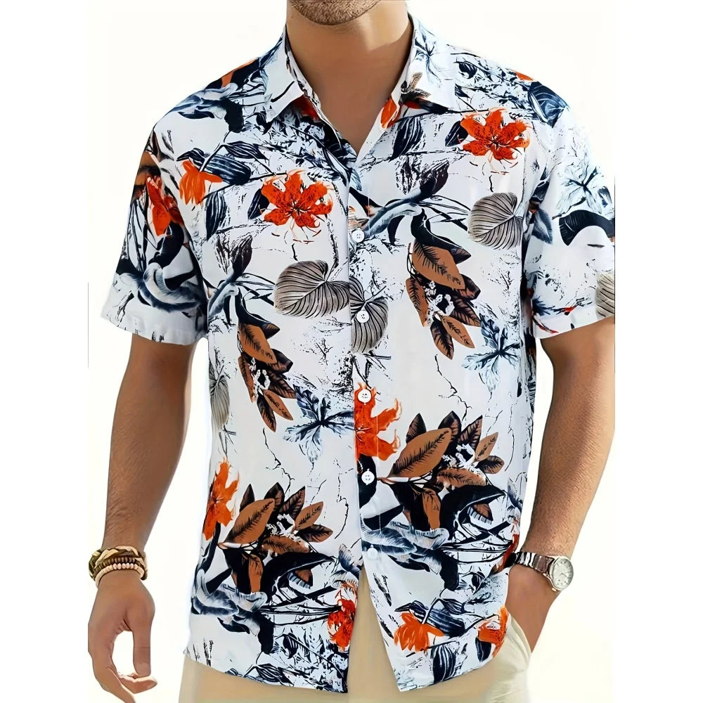 Chemise décontractée pour homme à imprimé graphique vintage, chemise hawaïenne à manches courtes pour l'été, chemises boutonnées, vêtements pour homme, chemise streetwear tendance
