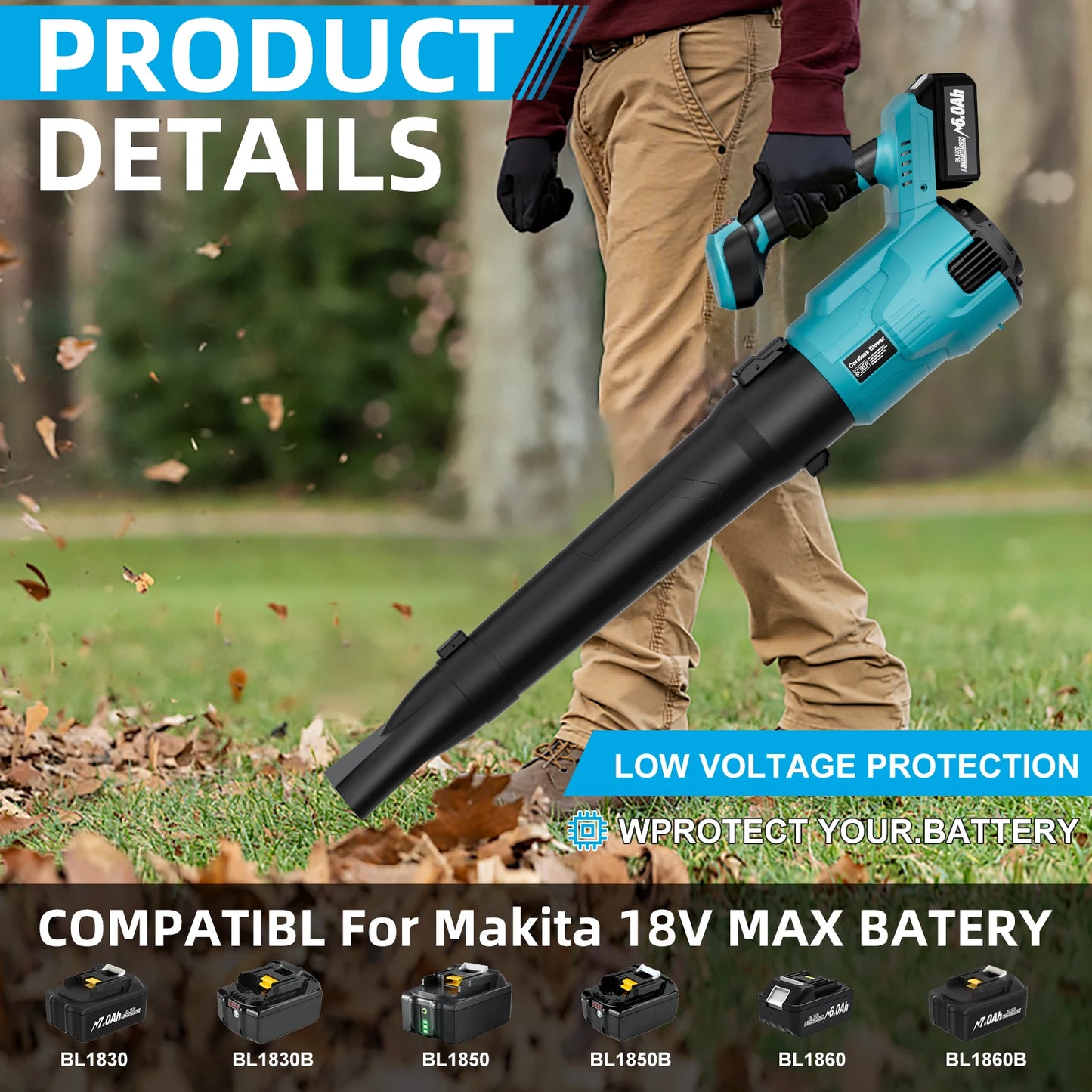 Souffleur d'air électrique sans fil pour Makita pour DEWALT, batterie 18V, outil électrique de nettoyage efficace pour feuilles et poussière de neige
