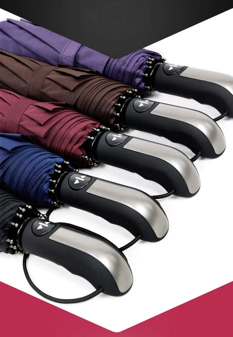 Grand parapluie entièrement automatique et résistant, pliable, pour homme et femme, idéal pour les affaires, le travail ou la pluie