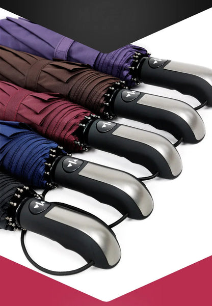 Grand parapluie entièrement automatique et résistant, pliable, pour homme et femme, idéal pour les affaires, le travail ou la pluie