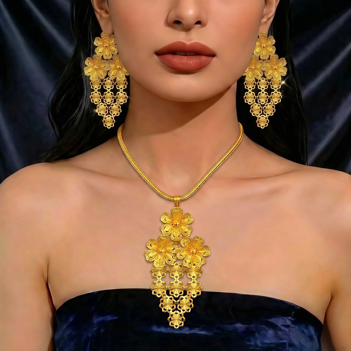 Parures de collier et boucles d'oreilles nigérianes pour mariée, style éthiopien et indien, couleur or 24 carats, bijoux de Dubaï, cadeaux pour banquets et fêtes