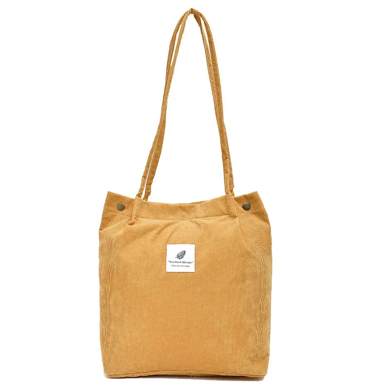 Sac de courses en velours côtelé pour femme, sac à bandoulière en toile pour fille, sac à main de rangement écologique, fourre-tout d'épicerie écologique pliable et réutilisable