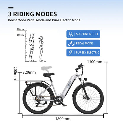 Vélo électrique de loisirs urbains de 27.5 pouces, moteur 36V 250W, livraison directe disponible, batterie au Lithium de ville en alliage d'aluminium