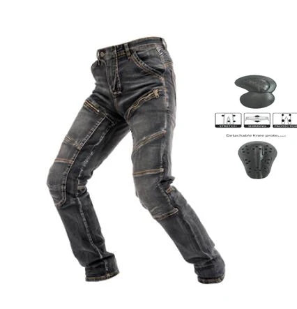 Aeamind-Pantalon de moto en coton à haute élasticité, jean d'équitation anti-chute, pantalon de chevalier avec 4 genouillères, 4 saisons, nouveau
