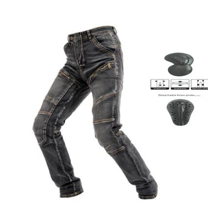 Aeamind-Pantalon de moto en coton à haute élasticité, jean d'équitation anti-chute, pantalon de chevalier avec 4 genouillères, 4 saisons, nouveau