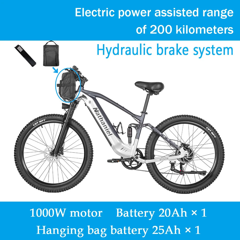Nathaniel SYR03 vélo électrique 27.5 "48V1000W vélo électrique assisté adulte 45Ah grande capacité batteries au lithium détachables Ebike