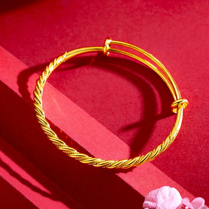Bracelets en or jaune pur 18 carats pour femmes, torsadé réglable en pâte frite, bijoux de luxe pour fête de mariage, tendance, 999