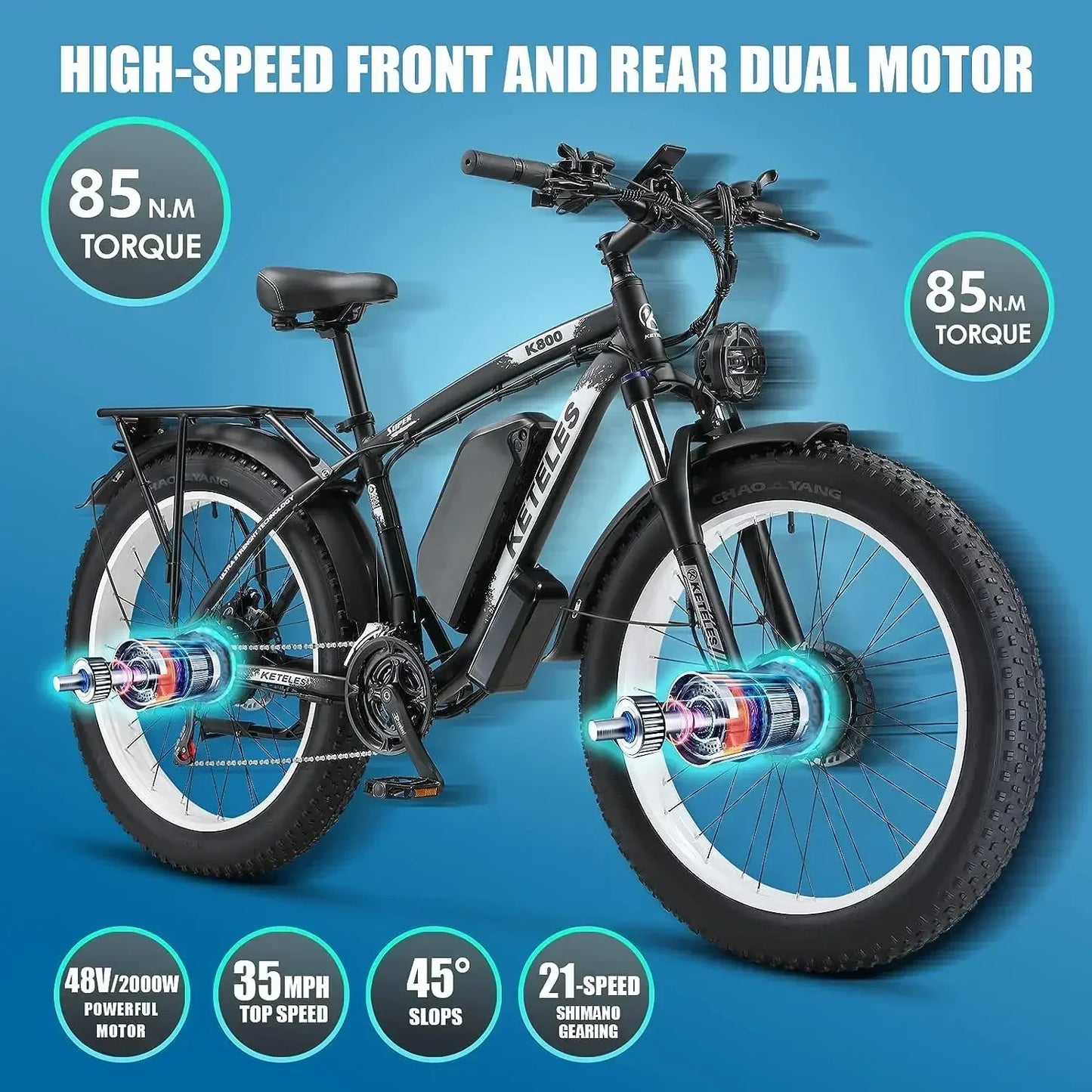 E Bike 2000W double moteur 48V23AH batterie freinage hydraulique vélo électrique 26 pouces gros pneu 21 vitesses tout Terrain vélo électrique