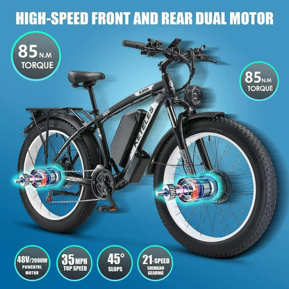 E Bike 2000W double moteur 48V23AH batterie freinage hydraulique vélo électrique 26 pouces gros pneu 21 vitesses tout Terrain vélo électrique