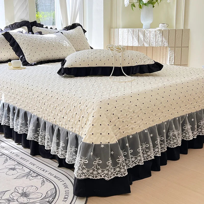 Couvre-lit matelassé pour lits, couverture épaisse avec dentelle, taille simple/Queen/King, imprimé floral, couvre-lit doux, 1 pièce