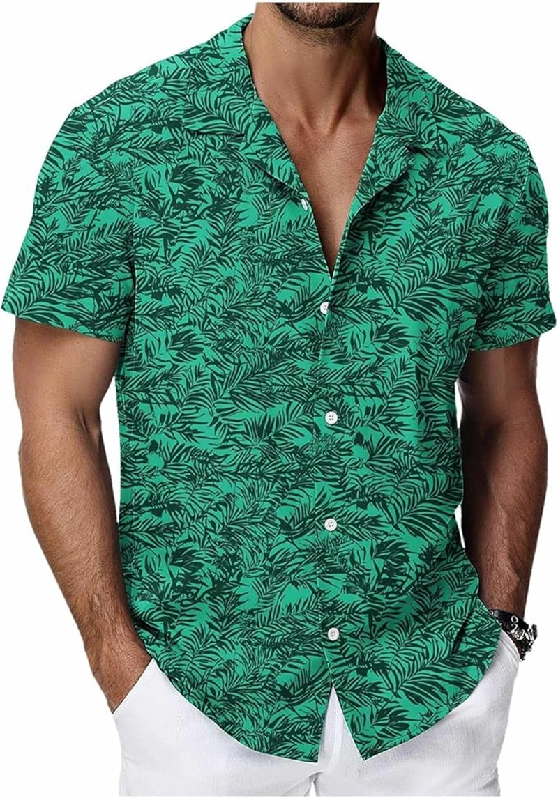 Chemises hawaïennes vintage pour hommes, imprimées de motifs végétaux tropicaux, manches courtes, vêtements décontractés tendance pour hommes, chemise oversize pour hommes