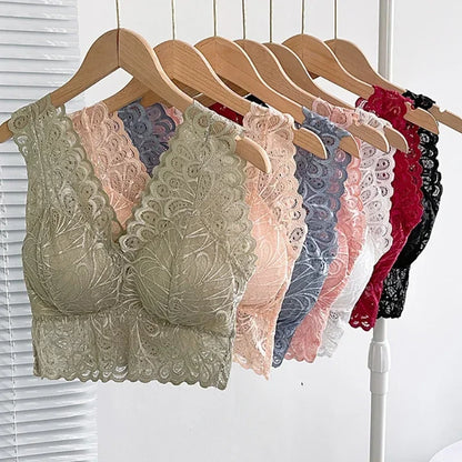 Soutien-Gorge Sexy en dentelle pour femmes, Bralette rembourrée, Push-Up, sans couture, une pièce, sous-vêtements de couleur unie, Soutien-Gorge Femme