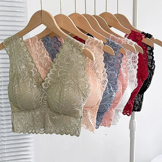 Soutien-Gorge Sexy en dentelle pour femmes, Bralette rembourrée, Push-Up, sans couture, une pièce, sous-vêtements de couleur unie, Soutien-Gorge Femme