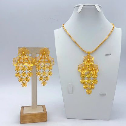 Parures de collier et boucles d'oreilles nigérianes pour mariée, style éthiopien et indien, couleur or 24 carats, bijoux de Dubaï, cadeaux pour banquets et fêtes