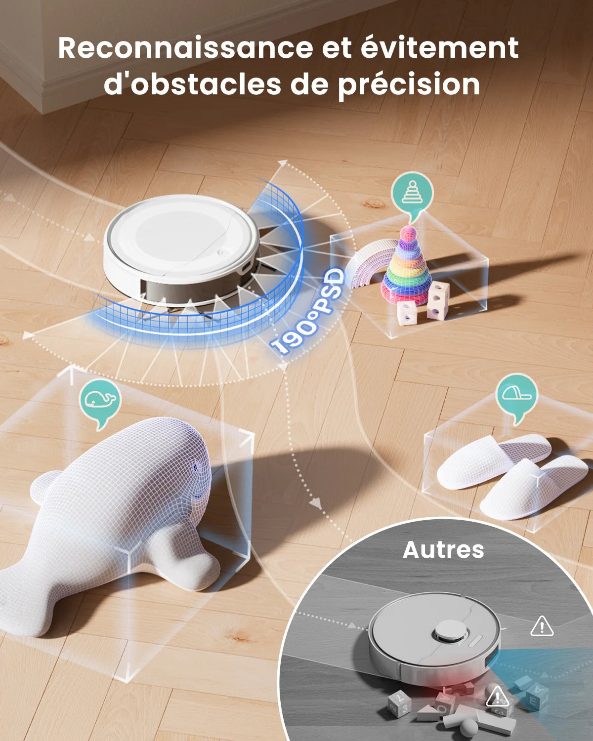LEFANT M310 UltraAspirateur robot et balai à franges, puissance d'aspiration de 6000 Pa, navigation ToF avec capteur PSD à 190°, autonomie de 170 min, compatible avec l'application/Alexa, idéal pour les poils d'animau