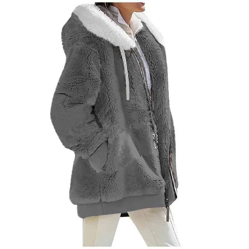 Manteau à Capuche en Cachemire pour Femme, Veste Décontractée avec Fermeture Éclair, Couleur Unie, Nouvelle Collection Automne Hiver
