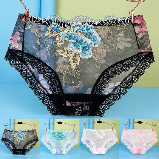 Femmes Sexy dentelle sous-vêtements sans couture dames imprimer broderie sous-vêtement Transparent slips culottes grande taille