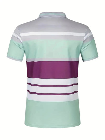 Nouveau polo d'été à manches courtes pour hommes, revers, imprimé numérique 3D, rayé, bouton, haut décontracté pour hommes, t-shirt respirant