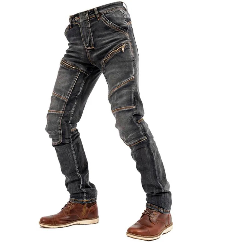 Aeamind-Pantalon de moto en coton à haute élasticité, jean d'équitation anti-chute, pantalon de chevalier avec 4 genouillères, 4 saisons, nouveau