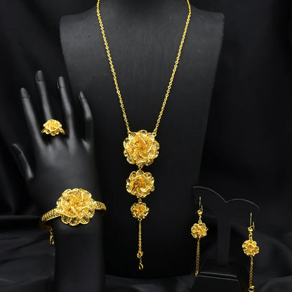 ANIID – ensemble de bijoux africains couleur or pour femmes, collier Long à fleurs indiennes, boucles d'oreilles, bijoux nigérians plaqués or 24K, mariage de dubaï